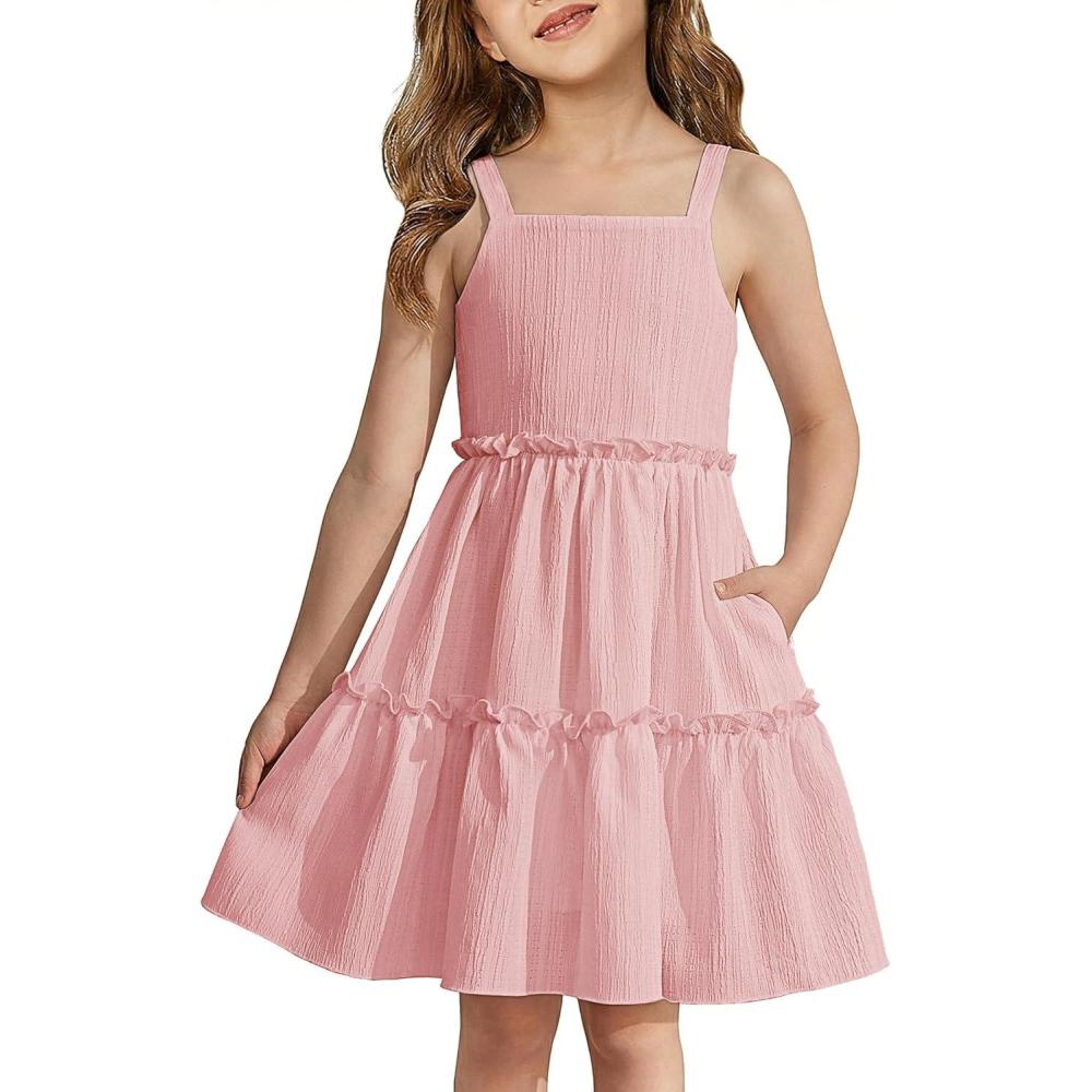 image:imageArshiner Girls Spaghetti Strap Dress Toddler Summer Dresses Kids Beach Casual Sundresses with Pockets for 17tPink