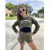 Arshiner Girls Cropped Sweatshirt Long Sleeve Shirts High Low Hem Crop Tops for Teens Kids Hoodies with Cami 5-14 Years(Army Green & Black)