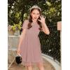 Arshiner Girls Dress Contrast Mesh Puffy Short Sleeve A Line Casual Party Dress 3-12 Years(Dusty Pink)