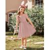 Arshiner Girls Dress Contrast Mesh Puffy Short Sleeve A Line Casual Party Dress 3-12 Years(Dusty Pink)
