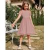 Arshiner Girls Dress Contrast Mesh Puffy Short Sleeve A Line Casual Party Dress 3-12 Years(Dusty Pink)