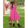 Arshiner Girls Summer Dress Tween Boho Casual Smocked Swing Flowy Ruffle Midi Dresses with Pockets(Hot Pink)