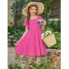 Arshiner Girls Summer Dress Tween Boho Casual Smocked Swing Flowy Ruffle Midi Dresses with Pockets(Hot Pink)