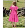 Arshiner Girls Summer Dress Tween Boho Casual Smocked Swing Flowy Ruffle Midi Dresses with Pockets(Hot Pink)
