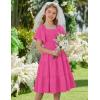 Arshiner Girls Summer Dress Tween Boho Casual Smocked Swing Flowy Ruffle Midi Dresses with Pockets(Hot Pink)