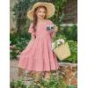 Arshiner Girls Summer Dress Tween Boho Casual Smocked Swing Flowy Ruffle Midi Dresses with Pockets(Light Pink)