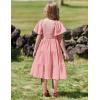 Arshiner Girls Summer Dress Tween Boho Casual Smocked Swing Flowy Ruffle Midi Dresses with Pockets(Light Pink)