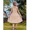 Arshiner Girls Summer Sleeveless Bow-Tie Straps Sundress Flowy Smocked Backless Tiered Lace Swing Midi Dress with Pockets(Beige)