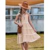 Arshiner Girls Summer Sleeveless Bow-Tie Straps Sundress Flowy Smocked Backless Tiered Lace Swing Midi Dress with Pockets(Beige)