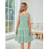 Arshiner Girls Summer Sleeveless Bow-Tie Straps Sundress Flowy Smocked Backless Tiered Lace Swing Midi Dress with Pockets(Light Green)