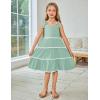 Arshiner Girls Summer Sleeveless Bow-Tie Straps Sundress Flowy Smocked Backless Tiered Lace Swing Midi Dress with Pockets(Light Green)