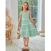 Arshiner Girls Summer Sleeveless Bow-Tie Straps Sundress Flowy Smocked Backless Tiered Lace Swing Midi Dress with Pockets(Light Green)