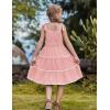 Arshiner Girls Summer Sleeveless Bow-Tie Straps Sundress Flowy Smocked Backless Tiered Lace Swing Midi Dress with Pockets(Light Pink)