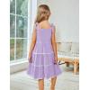 Arshiner Girls Summer Sleeveless Bow-Tie Straps Sundress Flowy Smocked Backless Tiered Lace Swing Midi Dress with Pockets(Lilac)