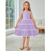 Arshiner Girls Summer Sleeveless Bow-Tie Straps Sundress Flowy Smocked Backless Tiered Lace Swing Midi Dress with Pockets(Lilac)