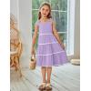 Arshiner Girls Summer Sleeveless Bow-Tie Straps Sundress Flowy Smocked Backless Tiered Lace Swing Midi Dress with Pockets(Lilac)