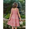 Arshiner Girls Summer Sleeveless Bow-Tie Straps Sundress Flowy Smocked Backless Tiered Lace Swing Midi Dress with Pockets(Pastel Pink)