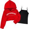 Arshiner Girls Cropped Sweatshirt Long Sleeve Shirts High Low Hem Crop Tops for Teens Kids Hoodies with Cami 5-14 Years(Red & Black)