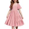 Arshiner Girls Summer Dress Tween Boho Casual Smocked Swing Flowy Ruffle Midi Dresses with Pockets(Light Pink)