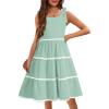 Arshiner Girls Summer Sleeveless Bow-Tie Straps Sundress Flowy Smocked Backless Tiered Lace Swing Midi Dress with Pockets(Light Green)