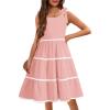 Arshiner Girls Summer Sleeveless Bow-Tie Straps Sundress Flowy Smocked Backless Tiered Lace Swing Midi Dress with Pockets(Light Pink)
