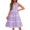 Arshiner Girls Summer Sleeveless Bow-Tie Straps Sundress Flowy Smocked Backless Tiered Lace Swing Midi Dress with Pockets(Lilac)