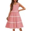 Arshiner Girls Summer Sleeveless Bow-Tie Straps Sundress Flowy Smocked Backless Tiered Lace Swing Midi Dress with Pockets(Pastel Pink)