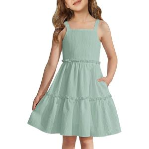 Arshiner Girls Spaghetti Strap Dress Toddler Summer Dresses Kids Beach Casual Sundresses with Pockets for 1-7t(Green)