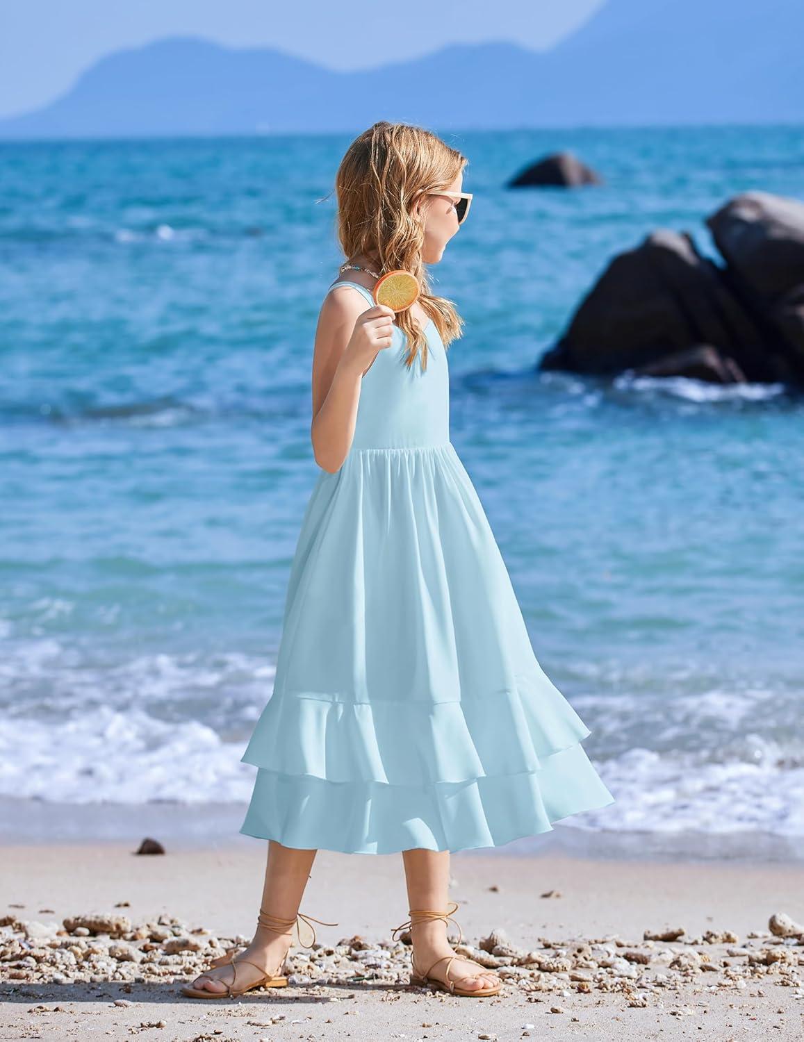 image:imageArshiner Girls Cami Summer Dress Casual Sleeveless Sundress with Pockets for 514 YLight Blue