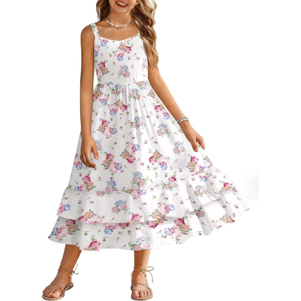 image:imageArshiner Girls Cami Summer Dress Casual Sleeveless Sundress with Pockets for 514 YPink Floral