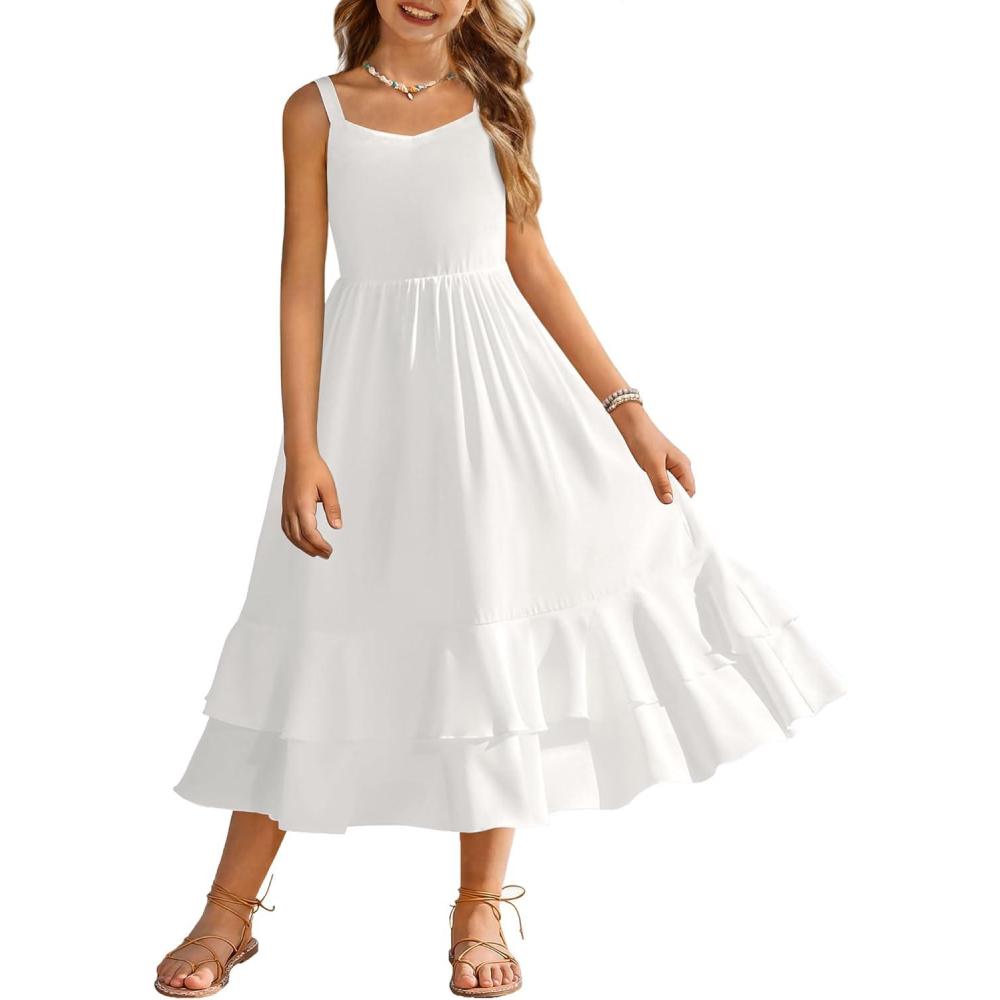 image:imageArshiner Girls Cami Summer Dress Casual Sleeveless Sundress with Pockets for 514 YWhite