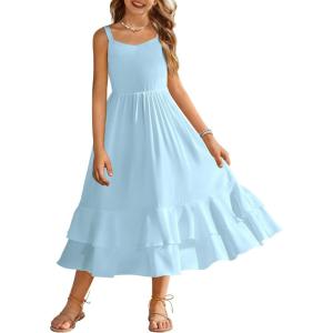 Arshiner Girls Cami Summer Dress Casual Sleeveless Sundress with Pockets for 5-14 Y(Light Blue)