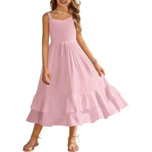 Arshiner Girls Cami Summer Dress Casual Sleeveless Sundress with Pockets for 5-14 Y(Light Pink)