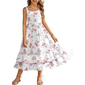 Arshiner Girls Cami Summer Dress Casual Sleeveless Sundress with Pockets for 5-14 Y(Pink Floral)