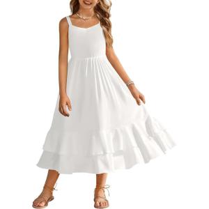 Arshiner Girls Cami Summer Dress Casual Sleeveless Sundress with Pockets for 5-14 Y(White)