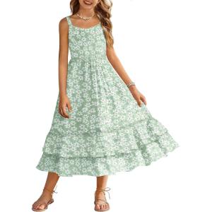 Arshiner Girls Cami Summer Dress Casual Sleeveless Sundress with Pockets for 5-14 Y(White Floral)