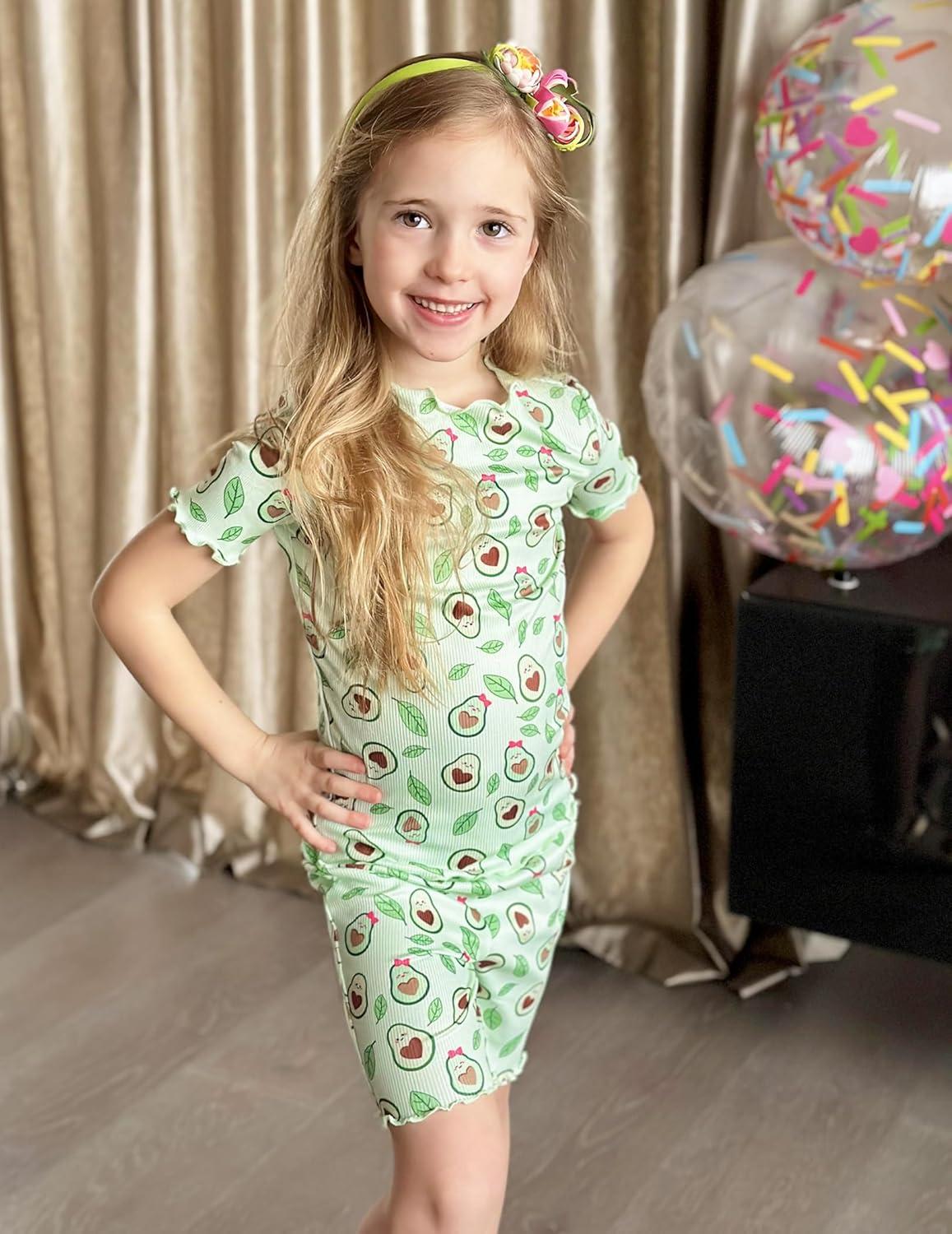 image:imageArshiner Girls Pajamas Cute Lettuce Loungewear Snug Fit Pjs Set Kid Summer SleepwearGreen Avocado