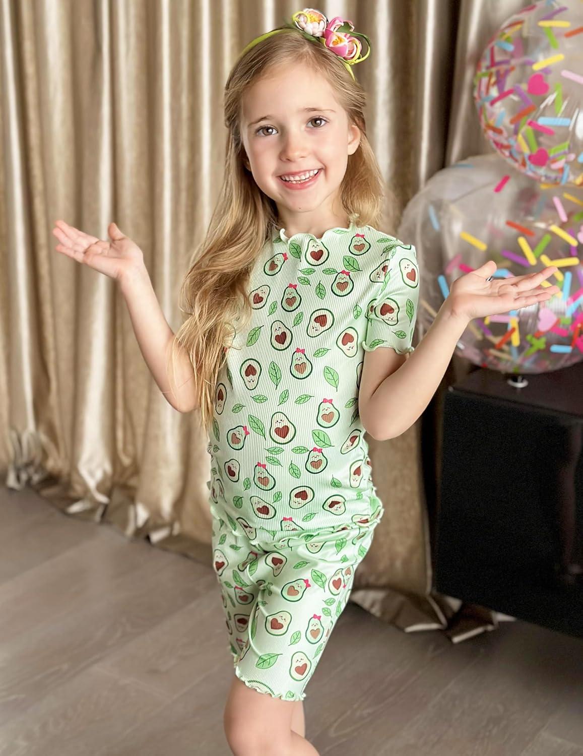 image:imageArshiner Girls Pajamas Cute Lettuce Loungewear Snug Fit Pjs Set Kid Summer SleepwearGreen Avocado