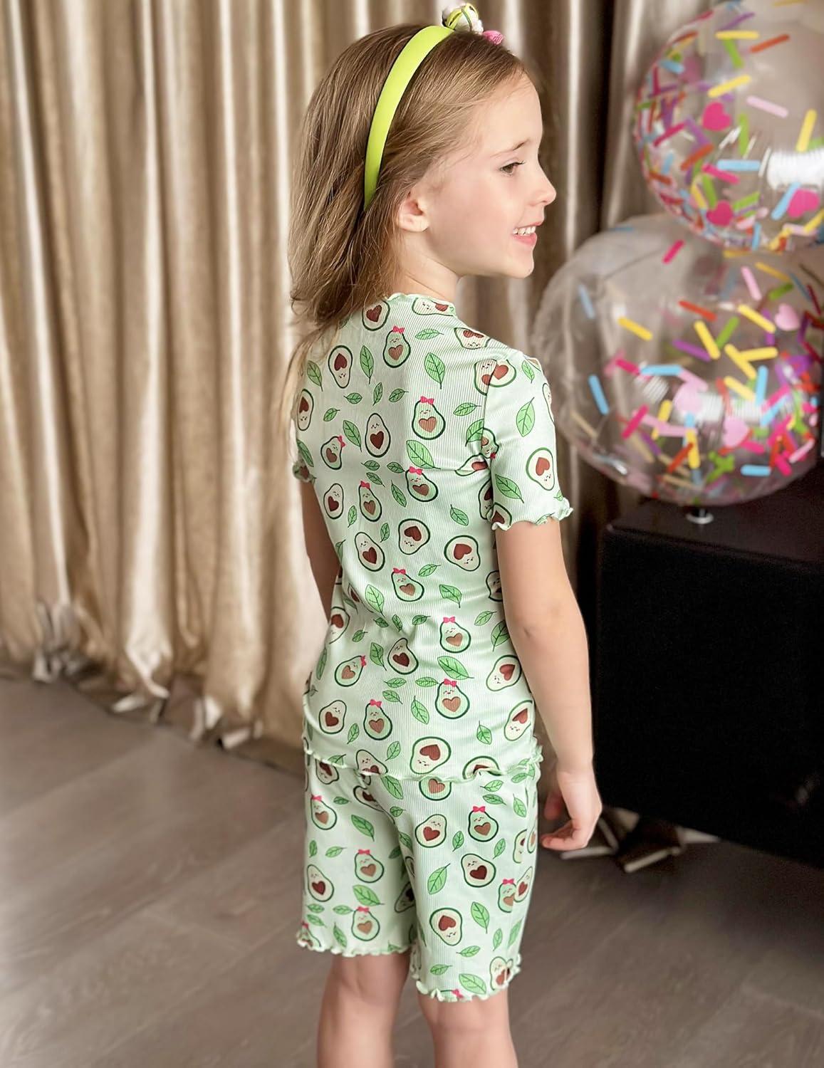 image:imageArshiner Girls Pajamas Cute Lettuce Loungewear Snug Fit Pjs Set Kid Summer SleepwearGreen Avocado