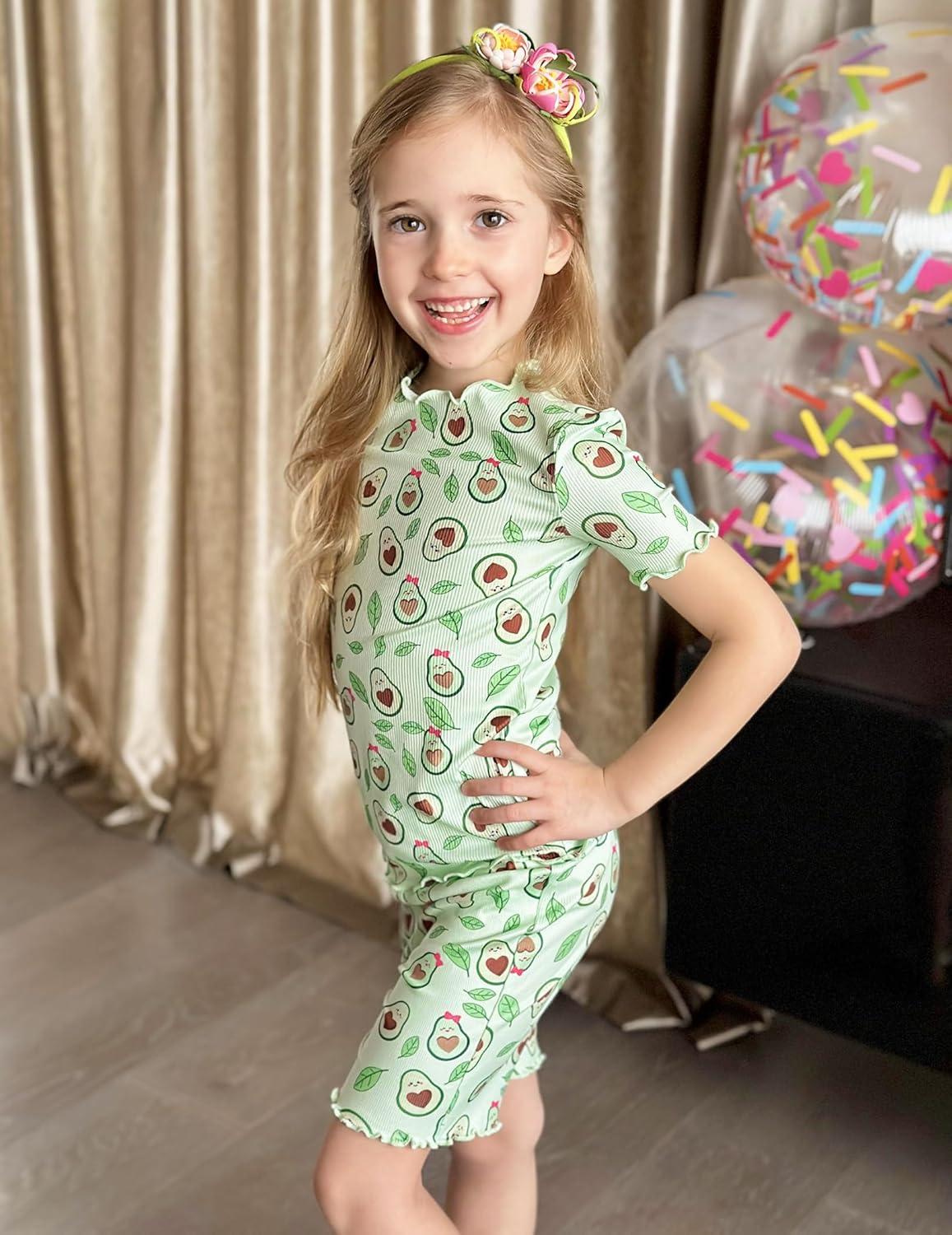 image:imageArshiner Girls Pajamas Cute Lettuce Loungewear Snug Fit Pjs Set Kid Summer SleepwearGreen Avocado