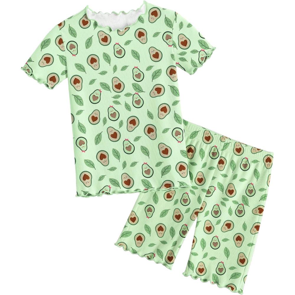 image:imageArshiner Girls Pajamas Cute Lettuce Loungewear Snug Fit Pjs Set Kid Summer SleepwearGreen Avocado
