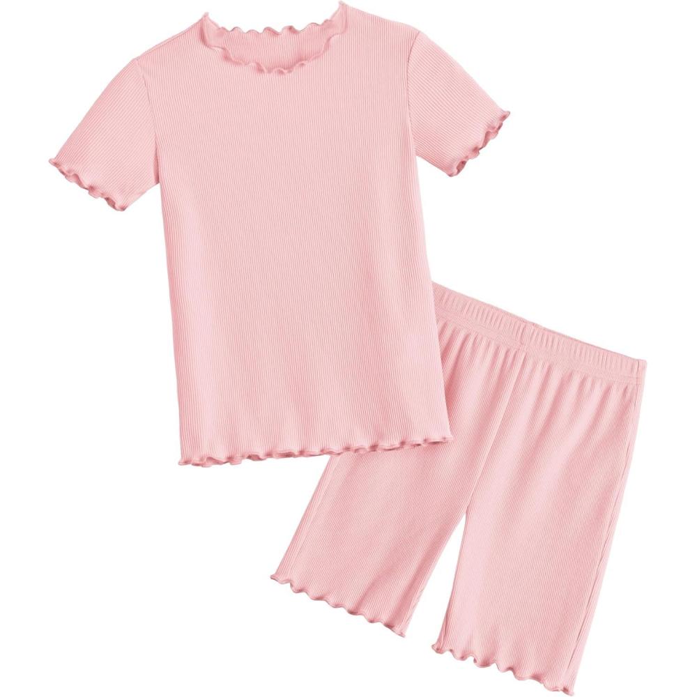 image:imageArshiner Girls Pajamas Cute Lettuce Loungewear Snug Fit Pjs Set Kid Summer SleepwearPink
