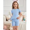 Arshiner Girls Pajamas Cute Lettuce Loungewear Snug Fit Pjs Set Kid Summer Sleepwear(Blue)