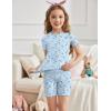 Arshiner Girls Pajamas Cute Lettuce Loungewear Snug Fit Pjs Set Kid Summer Sleepwear(Blue Flowers)