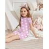 Arshiner Girls Pajamas Cute Lettuce Loungewear Snug Fit Pjs Set Kid Summer Sleepwear(Lilac Flowers)