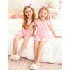 Arshiner Girls Pajamas Cute Lettuce Loungewear Snug Fit Pjs Set Kid Summer Sleepwear(Pink Flowers)