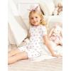 Arshiner Girls Pajamas Cute Lettuce Loungewear Snug Fit Pjs Set Kid Summer Sleepwear(White Flowers)