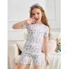 Arshiner Girls Pajamas Cute Lettuce Loungewear Snug Fit Pjs Set Kid Summer Sleepwear(White Purple Flowers)