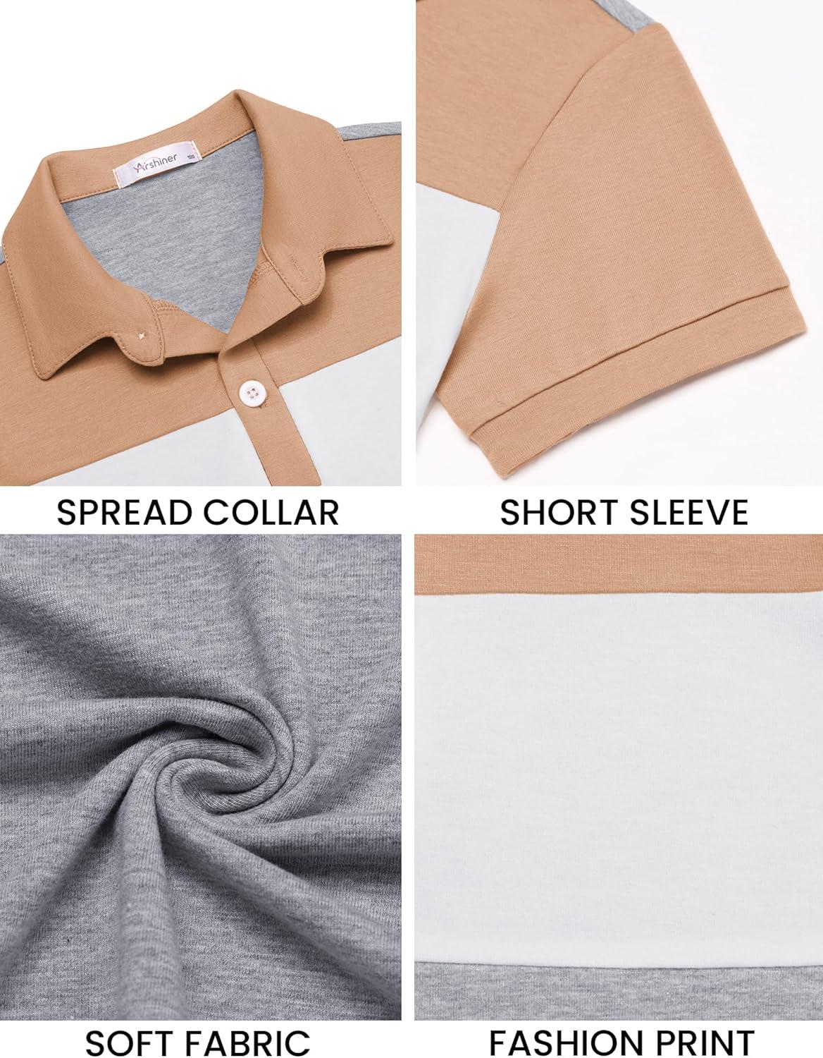 image:imageBoys Striped Polo Shirt Short Sleeve Golf Shirt School Uniform Shirts Summer Active Performance Tops for Kid 412 YearsCamel