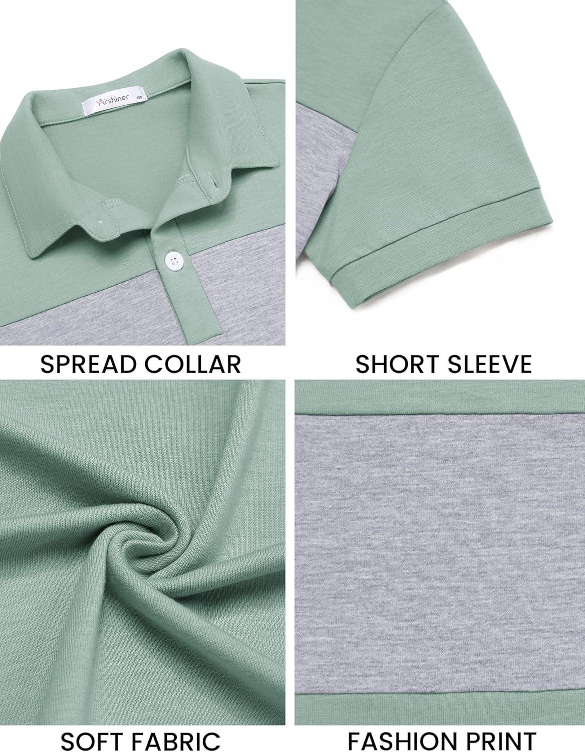image:imageBoys Striped Polo Shirt Short Sleeve Golf Shirt School Uniform Shirts Summer Active Performance Tops for Kid 412 YearsLight Green